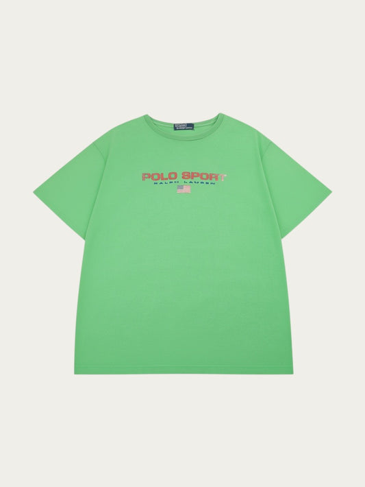 Camiseta vintage Alabama Vintage Ralph Lauren Polo Sport de color verde con logo estampado y bandera americana