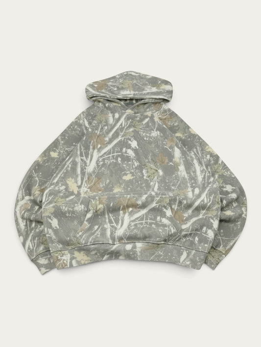 Sudadera oversize Alabama Vintage de Abercrombie con estampado de camuflaje forestal en tonos grises y verdes