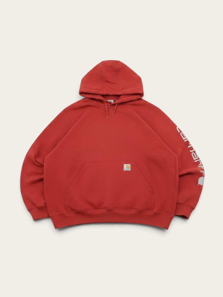 Sudadera con capucha Alabama Vintage Carhartt roja de los años 2000 con logo en la manga y bolsillo frontal