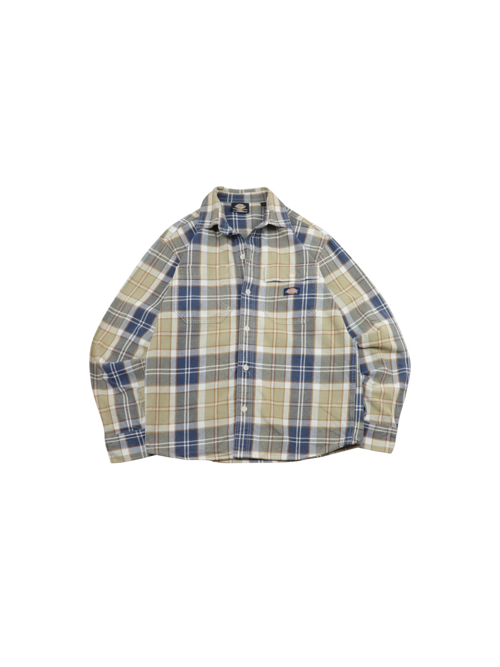 Camisa de franela a cuadros en tonos azul, beige y blanco de Alabama Vintage con bolsillo frontal y logo Dickies