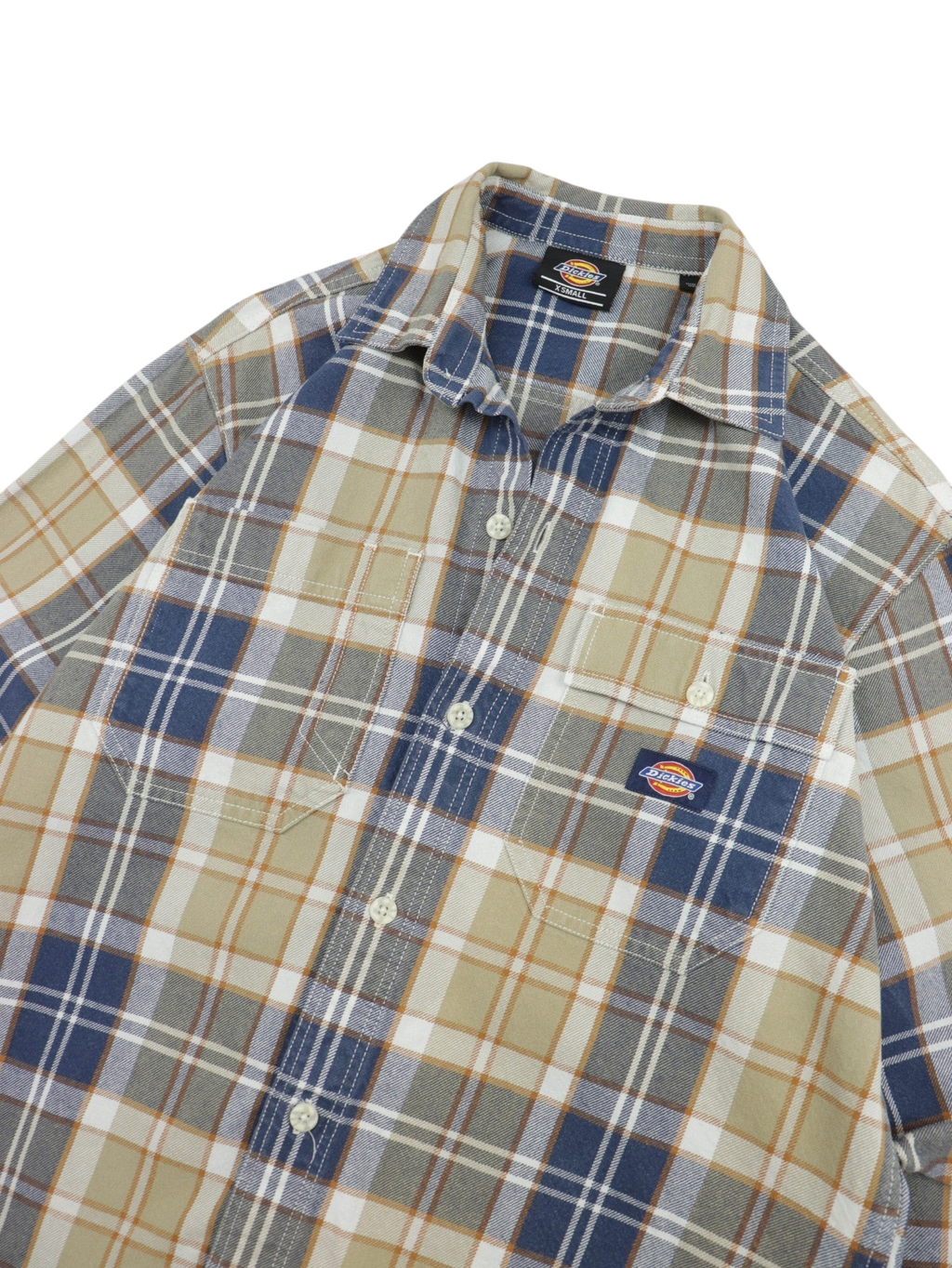 Camisa de cuadros vintage Alabama Vintage Dickies en tonos azul, beige y blanco con bolsillo frontal