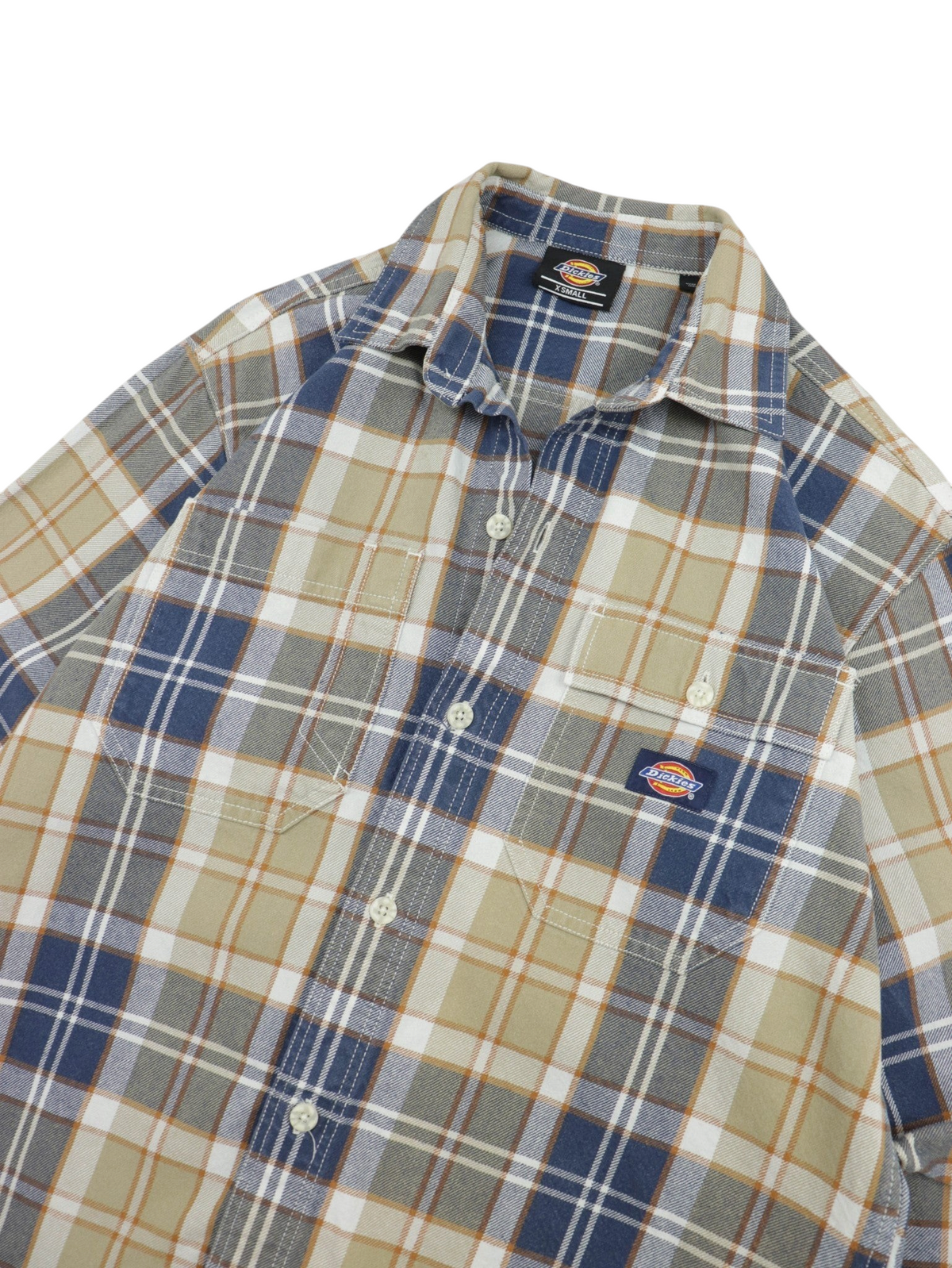 Camisa de cuadros vintage Alabama Vintage Dickies en tonos azul, beige y blanco con bolsillo frontal