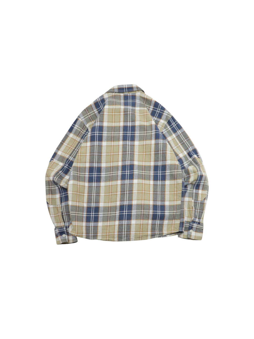 Camisa de cuadros vintage Alabama Vintage en tonos azul, beige y blanco, estilo casual de los años 2000.