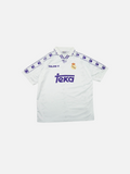 Camiseta de fútbol vintage Alabama Vintage del Real Madrid 1994-96 blanca con detalles en morado y logo de Kelme