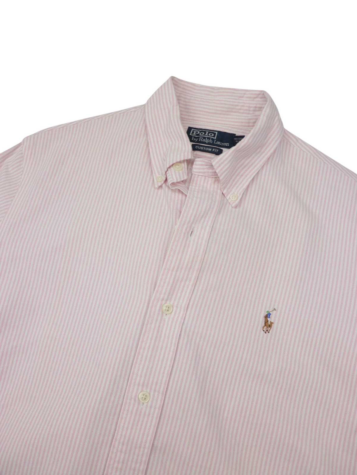 Camisa vintage Alabama Vintage de Ralph Lauren en color rosa con rayas blancas y logo bordado en el pecho