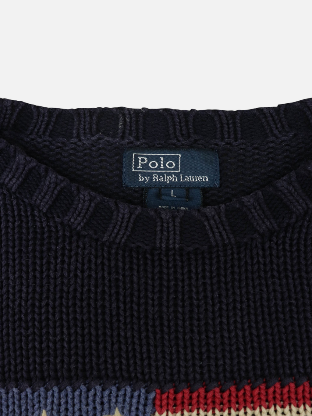 Jersey vintage Alabama Vintage Ralph Lauren azul marino con detalle de bandera americana en punto grueso