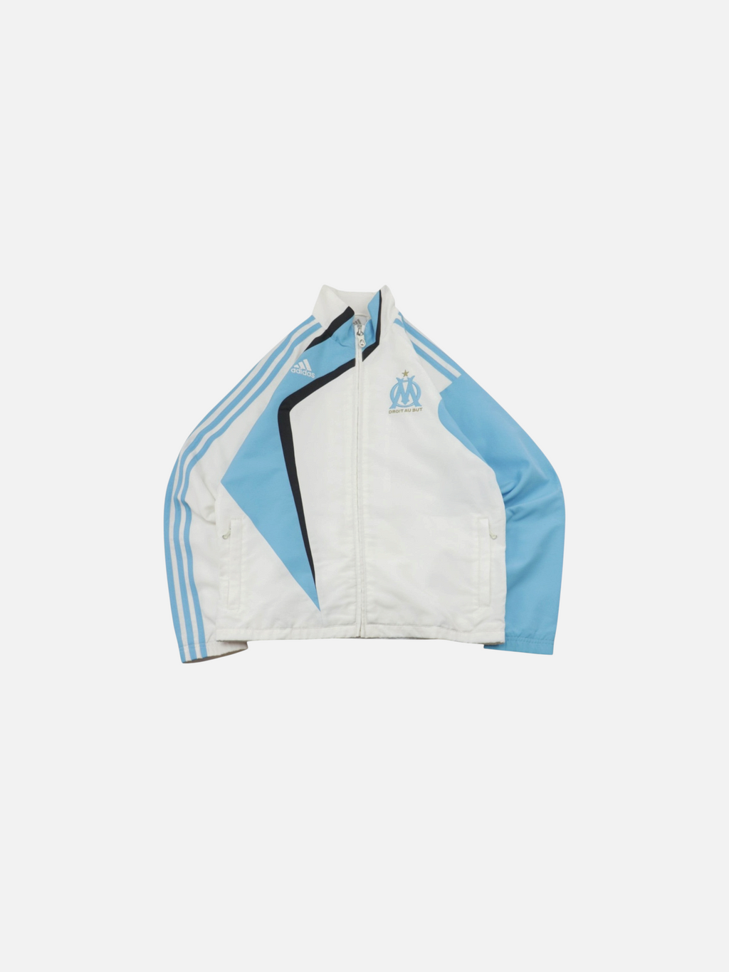 Chaqueta vintage Alabama Vintage del Olympique de Marsella 2009-10 en blanco y azul con detalles de Adidas