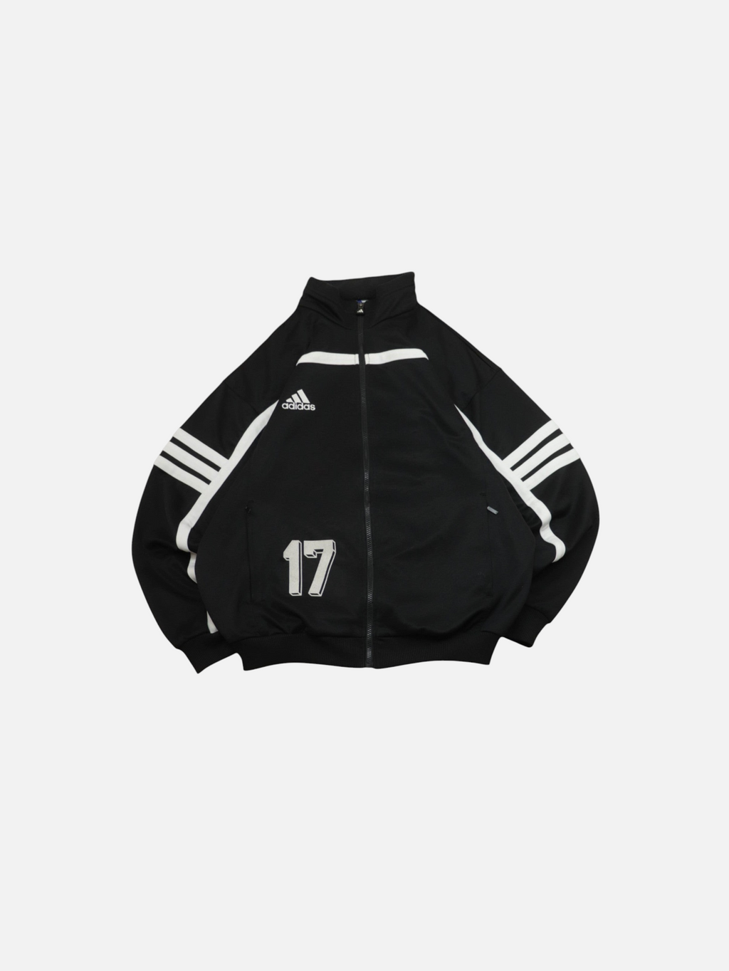 Chaqueta deportiva negra Alabama Vintage estilo años 90 con cremallera, logo Adidas y número 17 en el frente