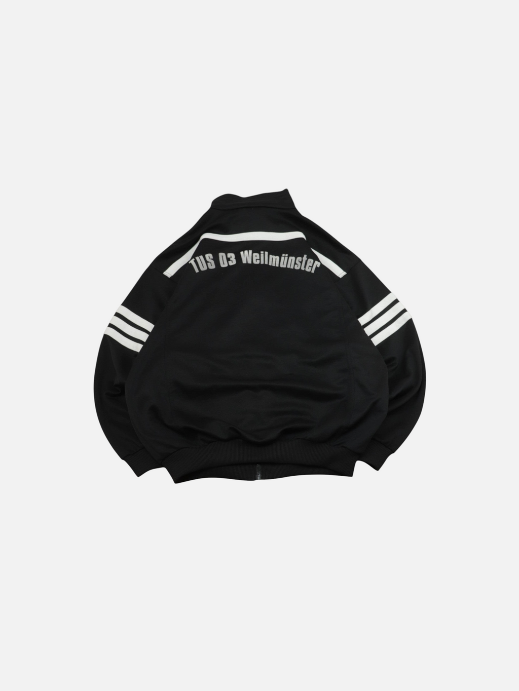 Chaqueta deportiva negra Alabama Vintage estilo años 90 con rayas blancas y logo TUS 03 Weilmünster en la espalda