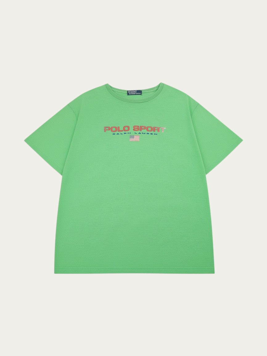 Camiseta vintage Alabama Vintage Ralph Lauren Polo Sport de color verde con logo estampado y bandera americana